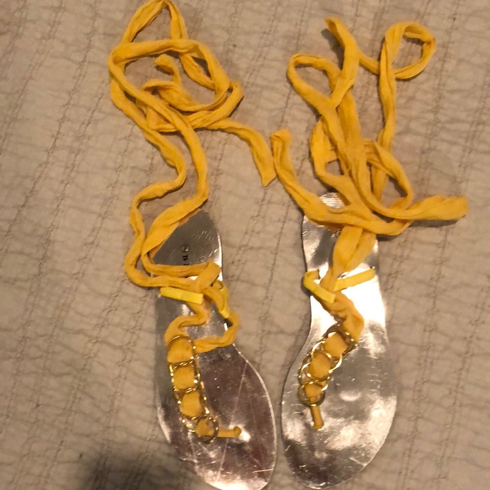 COPY - Yellow & Gold  Sandals Size 7 tie around t…